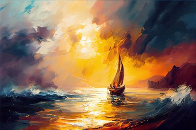 Denizde yelkenli, tuval üzerine deniz manzarası gün doğumu tablosu, duvar sanatı baskıları by F. Abderrahim
