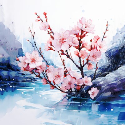 Gerçeküstü suluboya resim Japon kiraz çiçekleri çiçekler, duvar sanatı baskıları by F. Abderrahim