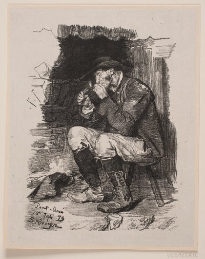 Bir adam piposunu yakar by F. Hendriksen