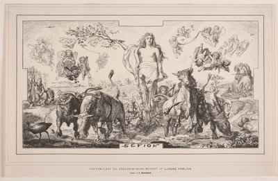 Gefion, Lorenz Frølich tarafından Frederiksborg Müzesi için tavan boyama by F. Hendriksen