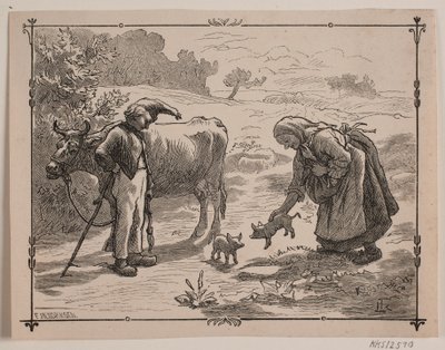 "Üç Küçük Kırmızı Domuz" halk masalı için illüstrasyon by F. Hendriksen