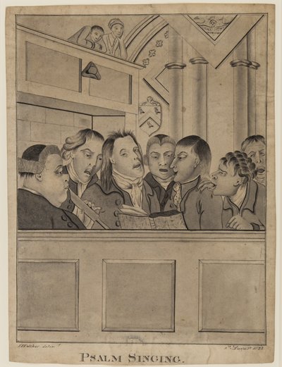 Psalm Singing, 9 Ağustos 1822 (kağıt üzerinde kalem, fırça ve mürekkep) by F. P. Fulcher