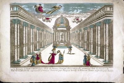 Francesco Sacrati'nin “La venere gelosa” (Venüs kıskanç) operasının I. perdesi için Bacchus Tapınağı İllüstrasyon. Dekor Jacopo Torelli by Family Aveline