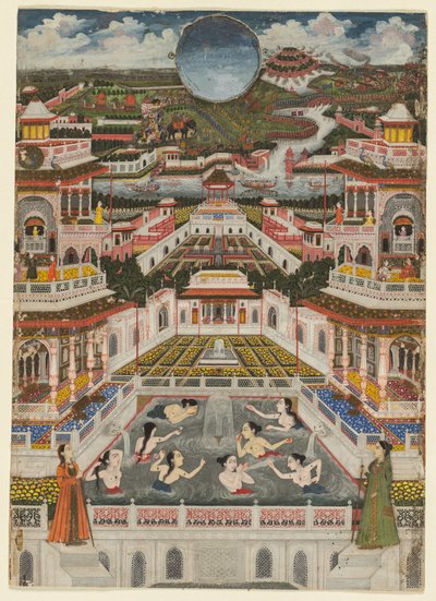 Mimari bir panoramanın önünde yıkanan kadınlar, c. 1765. by Fayzullah