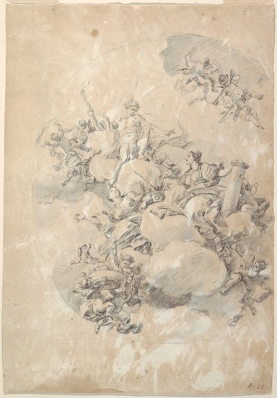 Oval Tavan Tasarımı, Apollo, Mukavemet ve Aşk için Çalışma by Fedele Fischetti