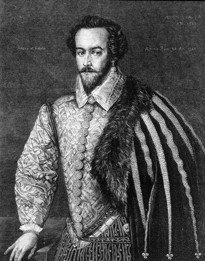 Sir Walter Raleigh (1554 - 1618), İngiliz denizci, saray mensubu ve yazar portresi. 1588