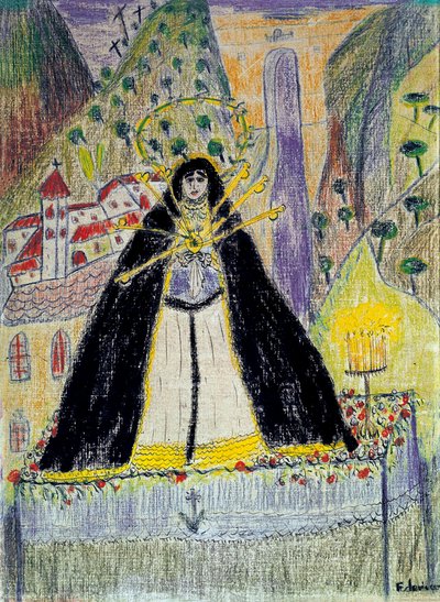 "Yedi hançerli bakire" için çizim (Virgen de los siete dolores), 20. yüzyıl by Federico Garcia Lorca