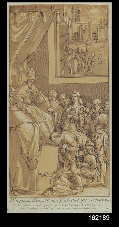 İmparator IV. Henri (1050-1106), Nicolas Le Sueur (1691-1764) tarafından oyulmuş Papa VII. by Federico Zuccari or Zuccaro