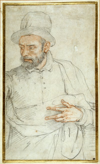 Sakallı bir adam, yarım uzunlukta, sokak için giyinmiş ayakta (kağıt üzerinde renkli tebeşirler) by Federico Zuccaro
