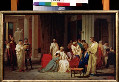 ""Romalı senatör Publius Clodius Thrasea Paetus'un MS 66'daki ölüm cezasının okunması"" Resim Feodor Andreyevich Bronnikov (1827-1902) 19. yüzyıl Devlet A. Radishchev Sanat Müzesi, Saratov by Fedor Andreevich Bronnikov