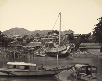 Nehir, Nagaski sınırlarındaki Tekneler by Felice Beato