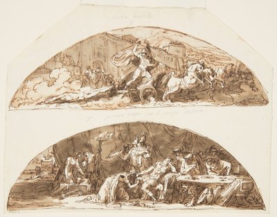 Aşil, Hektor'un Bedenini Truva Surları Etrafında Sürükler, Priam Hektor'un Bedeni İçin Yalvarır, Galleria di Achille için Tavan Tasarımları, Palazzo Milzetti, Faenza, İtalya by Felice Giani