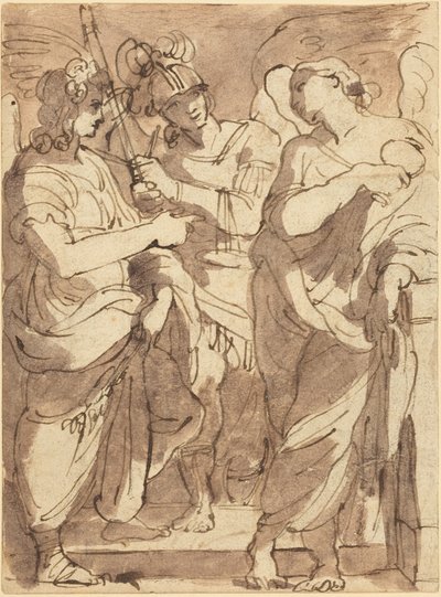 Adalet Alegorisi (dokuma kağıt üzerine siyah tebeşir üzerine menekşe-kahverengi yıkama ile kalem ve kahverengi mürekkep) by Felice Giani