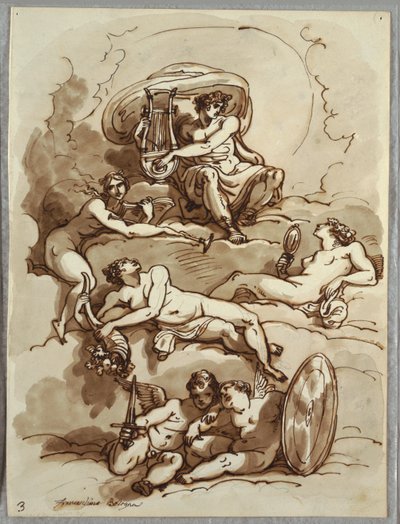 Lir, Şöhret, Bolluk, Güzellik ve Bulutların Üzerinde İki Putti ile Apollo, Marcantonio Franceschini