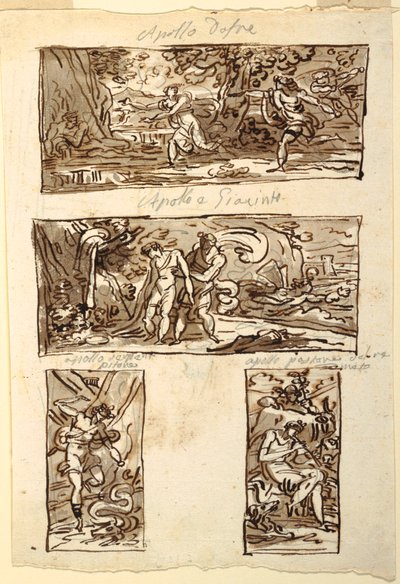 Apollo Mitinin Dört Çizimi; Şömine Üstü Duvar Süslemesi, Sala di Apollo, Palazzo Cavina, Faenza by Felice Giani