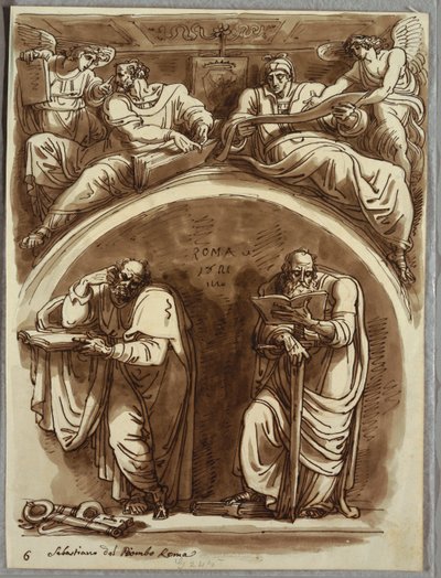Aziz Peter ve Paul, Matta ve Peygamber İşaya ile Lunette, Sebastiano del Piombo'dan sonra çalışma by Felice Giani