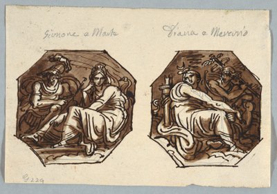 Mars ve Juno; Merkür ve Diana Diyagonal Kompozisyonda by Felice Giani