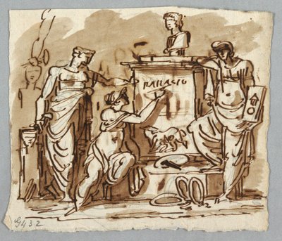 Palladio'dan sonra Palladio'nun büstü ve Romulus ve Remus'lu kurt ile anıt by Felice Giani