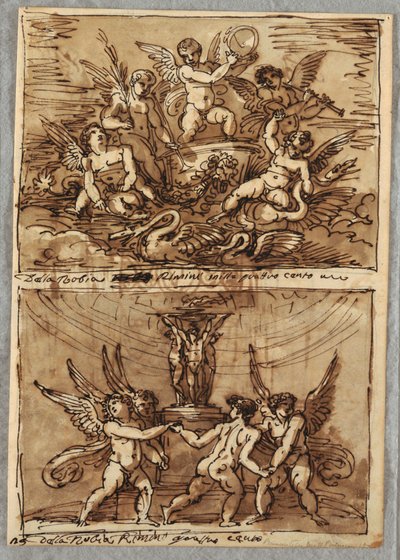 Yunuslar ve Kuğularla Arabada Putti by Felice Giani