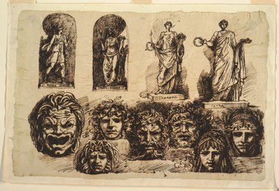 Dört Heykel ve Yedi Maske Çalışmaları by Felice Giani