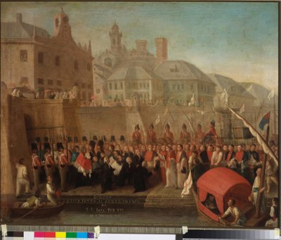 H.S. tarafından Cenova serbest liman ziyareti Papa Pius VII, c.1818 (tuval üzerine yağlı boya) by Felice Guascone