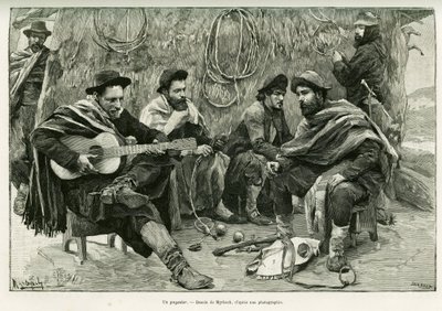 Bir payador, yürüyen şarkıcıların dizelerinde düello. Edouard Charton (1807-1890), Hachette, Paris tarafından yönetilen le tour du monde 1888
