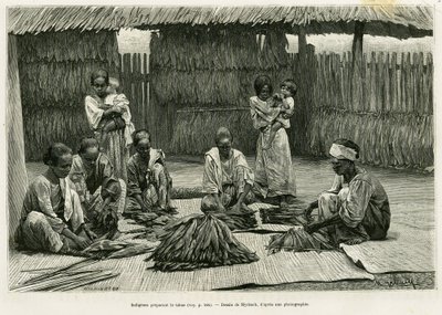 Yerli insanlar tütün yapıyor. Alfred Marche (1844-1898) tarafından Filipinler