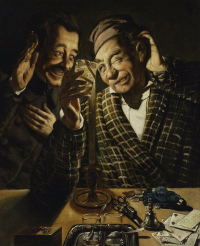 Mum Işığında Oyuncular - Mum ışığında kumarbazlar, Peczarski, Feliks (1804-1862). Tuval üzerine yağlı boya, ebat: 75.5x62 by Feliks Peczarski