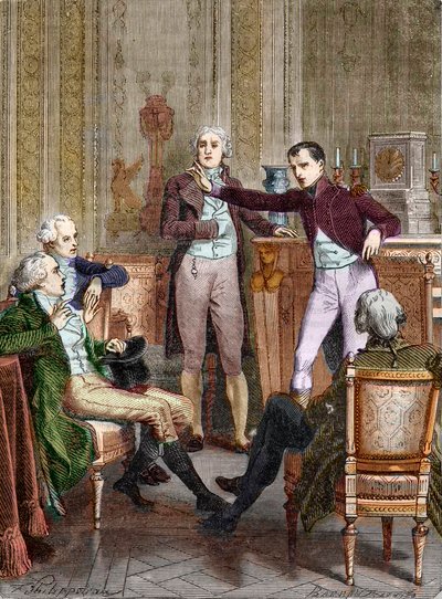 İlk Konsolos Bonapart matematikçi Gaspard Monge ile konuşuyor - Felix Philippoteaux (1815-1884) tarafından yapılan gravür Bonaparte, Premier Consul, et Gaspard Monge (1746-1818) tartışma girişinde. by Felix (after) Philippoteaux
