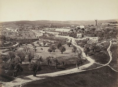 Rüzgar değirmeni ve zeytinliklerle dolu vadi manzarası by Félix Bonfils