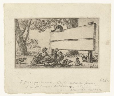 Yazıcı Delâtre için ahşap bir kapıda ördekler ile kartvizit by Felix Bracquemond
