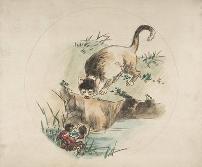 Tabak Dekorasyonu: Yengeç Avlayan Bir Kedi, 1850-1914. by Felix Bracquemond
