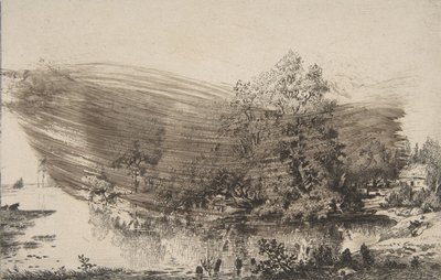 Oise kıyısındaki çiftlik evi, 1868. by Felix Bracquemond