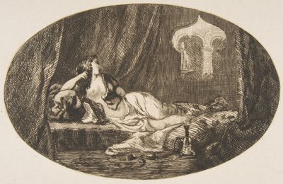 Titres de Romance, 1857'den bir haremde uzanmış Odalık. by Felix Bracquemond