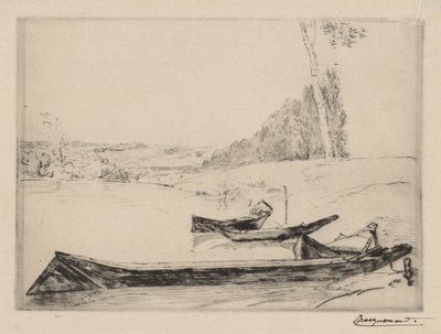Seine kıyısındaki küçük feribotlar, c. 1858. by Felix Bracquemond