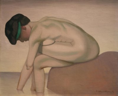 Profilde bir kayanın üzerinde oturan yüzücü by Felix Edouard Vallotton