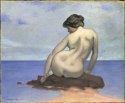 Bir kayanın üzerinde oturan yüzücü, 1910. by Felix Edouard Vallotton