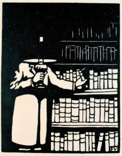 Kitaplığında lambalı kitap sevgilisi by Felix Edouard Vallotton