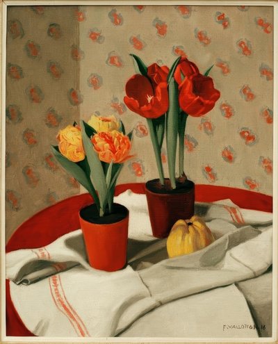 İki saksı kırmızı ve sarı lale by Felix Edouard Vallotton