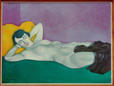 Yeşil halı üzerinde uyuyan kadın by Felix Edouard Vallotton