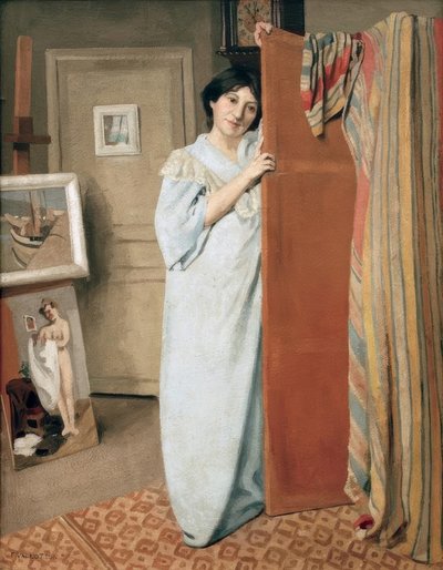 Sanatçının eşi ile atölye içi by Felix Edouard Vallotton