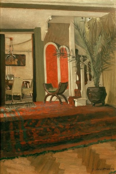 İç, merdivenli oturma odası ve salonda yemek odası by Felix Edouard Vallotton