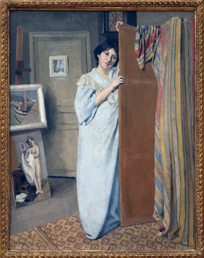 Bayan Vallotton bir elbise içinde. Felix Vallotton (1865-1925), Tuval Üzerine Yağlıboya Tablo by Felix Edouard Vallotton