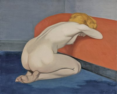 Kırmızı bir kanepenin önünde diz çökmüş çıplak kadın, 1915 by Felix Edouard Vallotton