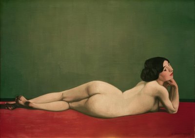 Kırmızı halıda çıplak yatan by Felix Edouard Vallotton