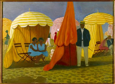 Sahil. Tatilciler rüzgardan korunaklı şemsiyeler altında. Felix Vallotton (1865-1925) Ec. Takip etmek. by Felix Edouard Vallotton