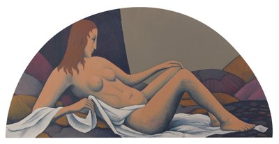 Reclining Nude (karton üzerine yağlı boya) by Felix Elie Tobeen