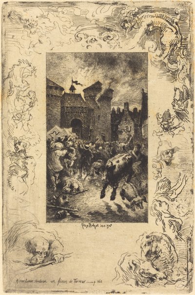 Bir cette lueur soudaine ... Ani ışık parıltısında ..., 1878. by Felix Hilaire Buhot