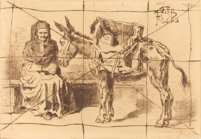 Cacoletière Assise (Oturan Kadın ve Eşek) by Felix Hilaire Buhot