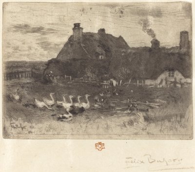 Les Petites Chaumières (Sazdan Kulübeler - Küçük Tabak) by Felix Hilaire Buhot